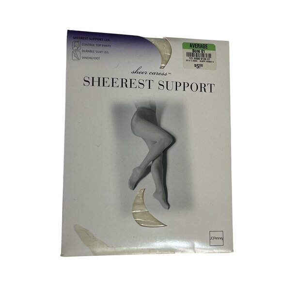 Sheer Caress Sheerest Support Pantyhose Size Average Control Top Sandalfoot New - Picture 1 of 5